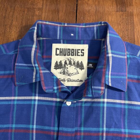 Chubbies In Tents Relaxation Flannel Plaid Long Sleeve Button Up Men's Large - Picture 3 of 9